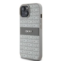 DKNY Odinis mono juosta ir metalinis logotipas dėklas telefonui iPhone 15 / 14 / 13 - smėlio