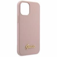 Guess GUHCP12SLSLMGLP iPhone 12 mini 5.4" šviesiai rožinis/šviesiai rožinis kietas dėklas Silikoninis užrašas Auksinis logotipas