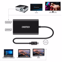 Choetech kištuko adapteris USB Type C Thunderbolt 3 (40Gbps) - 2x DisplayPort 4K 60Hz juodas (HUB-D03)
