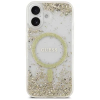 Guess Resin Bottom Glitter Magnetinis dėklas telefonui iPhone 17 - auksinė
