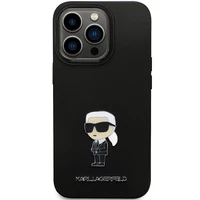 Karl Lagerfeld KLHCP14LSMHKNPK dėklas telefonui iPhone 14 Pro - juodas silikoninis Ikonik metalinis kaištis