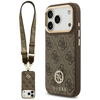 Guess 4G Strass Logo & Big Strap Metal Buttons Magnetinis dėklas telefonui iPhone 17 Pro - rudas