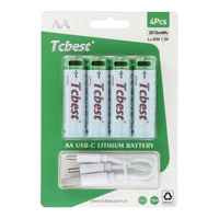 TCBEST įkraunama baterija R6 (AA) 950 mAh su lizdu Type C + kabelis USB A į 4 x Type C 4 vnt.