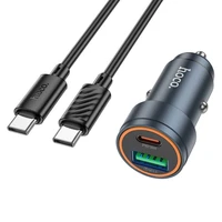 Automobilinis įkroviklis Hoco Z57A 30W USB-C/USB-A + USB-C to USB-C cable 1.0m pilkas