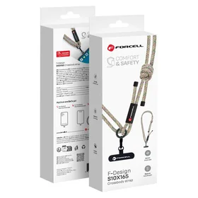 FORCELL F-DESIGN S10X165 kryžminė telefono virvelė su reguliuojamu ilgiu (maks. 82,5cm kilpoje) žalia rožinė violetinė
