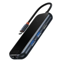 Hub 5in1 Baseus AcmeJoy serija USB-C į 2xUSB 3.0 + USB 2.0 + USB-C PD + RJ45 (tamsiai pilkas)