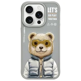 Nimmy Cool&Cute 2.0 meškos dėklas telefonui iPhone 15 Pro Max - pilkas