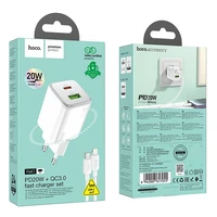 Įkroviklis Hoco USB A + USB C QC PD 3A 20W + kabelis USB C į Lightning N41 baltas