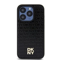 DKNY Odinis monogramos rašto metalinis logotipas Magnetinis dėklas iPhone 15 Pro - juoda