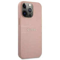 Guess GUHCP13XPSASBPI iPhone 13 Pro Max 6.7 rožinis kietasis dėklas Saffiano Stripe