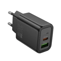 Įkroviklis telefonui Hoco USB A + USB C QC3.0 PD 3A 30W N63 juodas