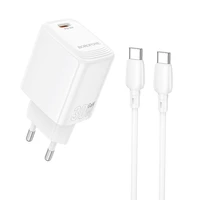 Borofone sieninis įkroviklis BN28 Fuente - Type C - PD 30W su Type C į Type C kabeliu baltas