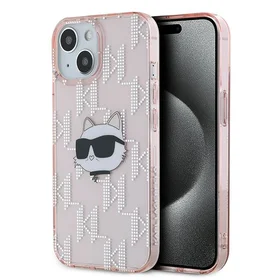 Karl Lagerfeld IML Choupette galvos ir monogramos dėklas iPhone 14 / 15 / 13 - rožinė
