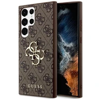 Guess 4G Didelis metalinis logotipas dėklas Samsung Galaxy S24 Ultra - rudas