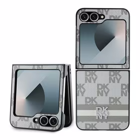 DKNY Checkered Pattern Printed Stripes Dėklas telefonui Samsung Galaxy Z Flip 6 - smėlinas