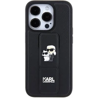 Karl Lagerfeld Gripstand Saffiano Karl&Choupette Pins dėklas telefonui iPhone 15 Pro Max - juodas