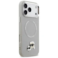 Karl Lagerfeld Karl & Choupette Pins MagSafe dėklas telefonui iPhone 17 Pro Max - pilkas