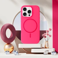 Magnetinis plonas silikoninis dėklas telefonui Iphone 16 Pro rožinis