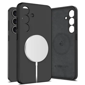 Tech-Protect skystojo silikono magnetinis MagSafe dėklas telefonui Samsung Galaxy S25+ - juodas