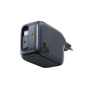 Baseus EnerCore CJ11 45W sieninis įkroviklis su USB-C jungtimi ir ištraukiamu USB-C laidu - juodas