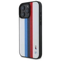 BMW M Performance trispalvių atspausdintų juostų magnetinis dėklas telefonui iPhone 16 Pro Max - baltas