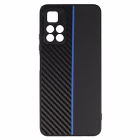 Tel Protect CARBON dėklas telefonui Xiaomi Redmi Note 11 5G/Note 11S 5G/Poco M4 Pro 5G juodas su mėlyna juostele