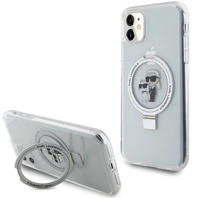 Karl Lagerfeld KLHMN61HMRSKCH iPhone 11 / Xr 6.1" baltas/baltas kietas dėklas su žiediniu stovu Karl&Choupette Magnetinis