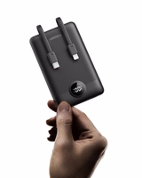 VEGER išorinė baterija 10000 mAh su įmontuotais kabeliais Type C / Lightning PD QC3.0 2A 22,5W C11 (W1170) juoda