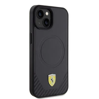 Ferrari FEHMP15SPTEK iPhone 15 6.1" juodas/juodas kietas dėklas Carbon Metal Logo MagSafe