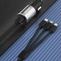 Dudao 3in1 USB automobilių įkroviklis 3,4 A su įmontuotu kabeliu Lightning / USB Type C / micro USB - juodas (m)