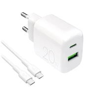 Puro PROLITE 20W sieninis įkroviklis USB-A / USB-C + USB-C - USB-C kabelis 1.2m - baltas