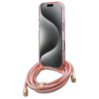 Guess Crossbody Cord Script Magnetinis dėklas iPhone 16 Pro Max - rožinis