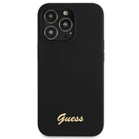 Guess GUHMP13LLSLMGBK dėklas telefonui iPhone 13 Pro / 13 6.1" juodas kietas silikoninis su auksiniu logotipu MagSafe