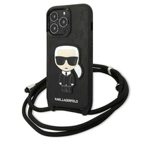 Karl Lagerfeld odinis monogramos lopas ir virvelė Iconik dėklas iPhone 13 Pro / 13 - juoda