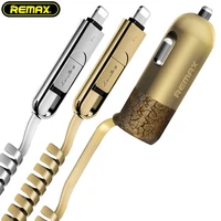 REMAX automobilinis įkroviklis RCC-103 Finchy - USB - 3,4A su Lightning + MicroUSB kabeliu sidabrinis