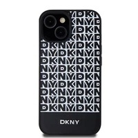 DKNY Odinis spausdintas raštas metalinis logotipas Magnetinis dėklas iPhone 15 / 14 / 13 - juoda