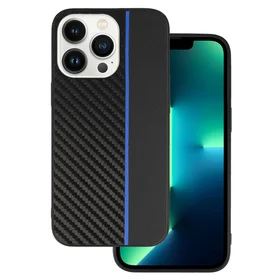 Tel Protect CARBON dėklas telefonui Iphone 13 Pro Max juodas su mėlyna juostele