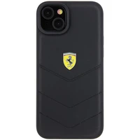 Ferrari FEHCP15MRDUK dėklas telefonui iPhone 15 Plus 6.7" juodas/juodas kietas su dygsniuotu metaliniu logotipu