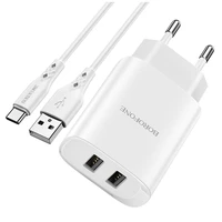 Borofone Sieninis įkroviklis BN2 Super - 2xUSB - 2,1A su USB į Type C baltas