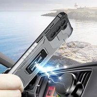 Crystal žiedinis dėklas šarvuotas hibridinis + magnetinis laikiklis Samsung Galaxy S22 + (S22 Plus) juodas