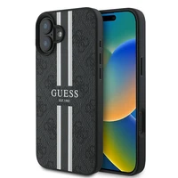 Guess 4G Spausdintų juostų MagSafe dėklas telefonui iPhone 16 Plus - juodas