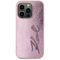 Karl Lagerfeld Wrinkled Metal Signature dėklas telefonui iPhone 15 Pro Max - rožinis