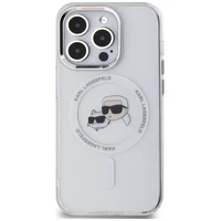 Karl Lagerfeld IML Metal Karl & Choupette Head MagSafe Dėklas telefonui iPhone 14 Pro - baltas