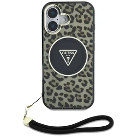 Guess HC IML leopardas trikampio virvelės dirželis MagSafe iPhone 16 dėklas - rudas