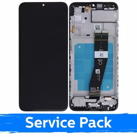 Ekranas skirtas Samsung A037G A03s EU juodas su rėmeliu (Service Pack)
