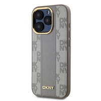 DKNY Odinis languotas mono raštas magnetinis iPhone 15 Pro Max dėklas - smėlinis