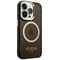Guess GUHMP14LHTCMK iPhone 14 Pro 6.1" juodas/juodas kietas dėklas Auksinis kontūras Pusiau permatomas Magnetinis