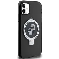 Karl Lagerfeld Magnetinis dėklas telefonui su žiediniu stovu Karl&Choupette MagSafe iPhone 11 / Xr - juodas
