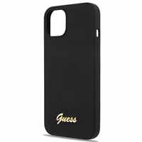 Guess GUHMP13MLSLMGBK dėklas telefonui iPhone 13 6.1" juodas kietas silikoninis su auksiniu logotipu MagSafe