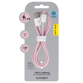 Blavec Kabelis Candy pintas - USB į Lightning - 2,4A 1 metras Apple CarPlay (CCA-UL24P10) rožinis
